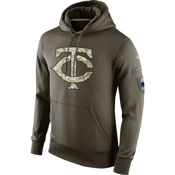 MLB Men Minnesota Twins Nike Olive Salute To Service KO Performance Hoodie Green->milwaukee brewers->MLB Jersey